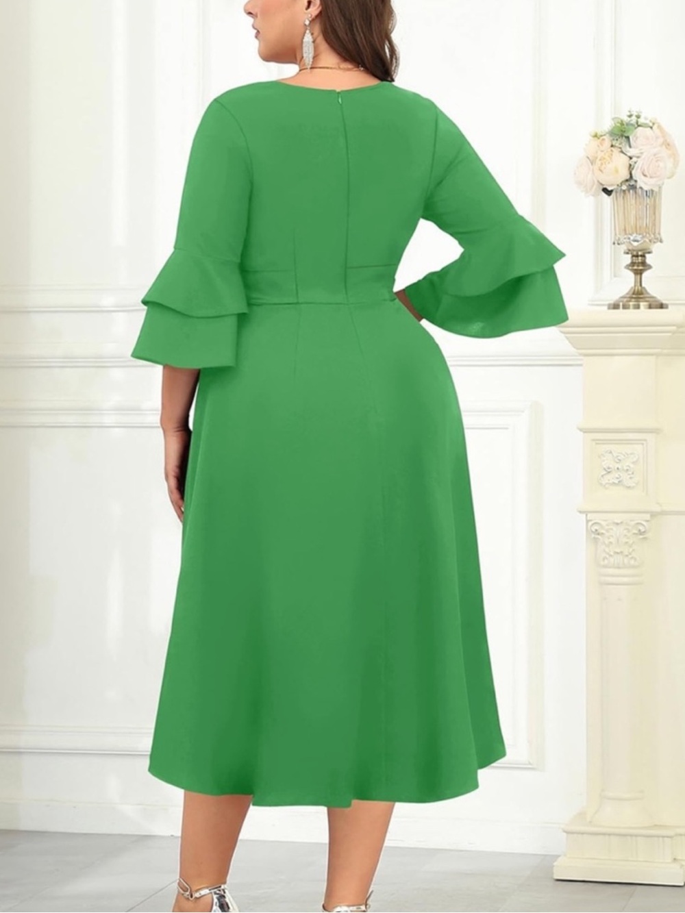 Talisea Formal Double Bell Sleeve VNeck High Low Split Ruffle Cocktail Dress oh. - Picture 2 of 13